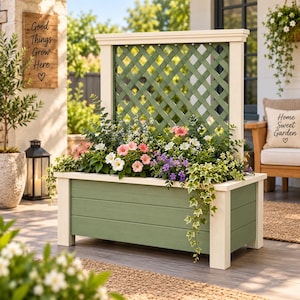 Planos para jardinera elevada con enrejado, jardinera de madera para jardín (hágalo usted mismo), pantalla de privacidad para exteriores, plano de carpintería en PDF, descarga digital.