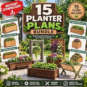 Paquete de planos para jardineras / 15 planos de carpintería para bricolaje en PDF / Proyectos de jardineras para jardín exterior / Construcción de jardineras elevadas y patios