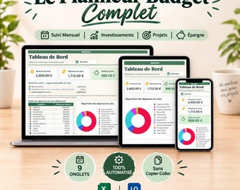 Planneur de Budget Excel Complet – Suivi Mensuel & Annuel - Revenus, Dépenses, Épargne, Investissements, Catégories 100% Personnalisables