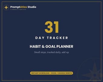 Habit Tracker Printable Excel, Daily Weekly Monthly Planner for Google Sheets