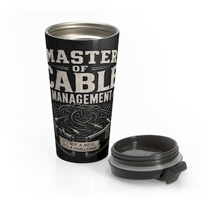 Master of Cable Management Travel Mug | Tech Tangle Illustration Stainless Steel