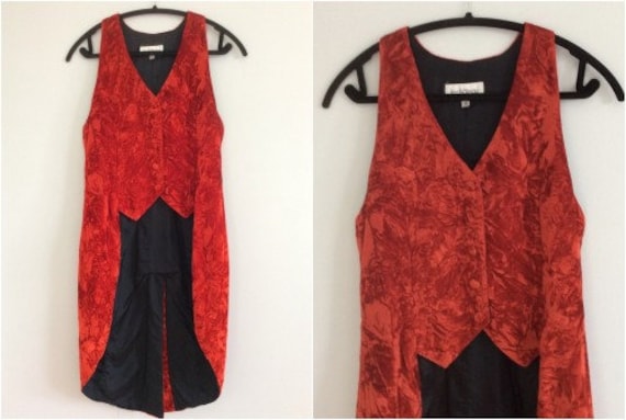 Vintage Red Crushed Velvet Tail Waistcoat Circus R