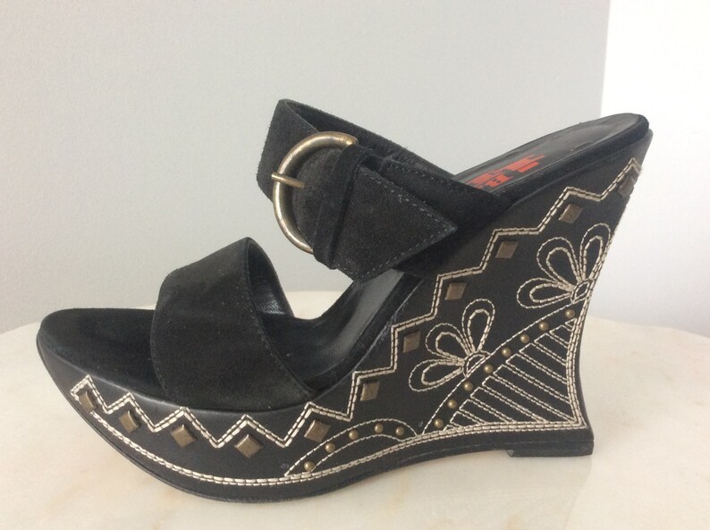 90s black wedge sandals