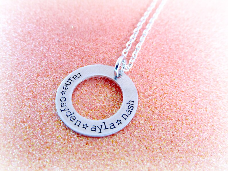 Personalized Star Name Necklace Silver Mom Jewellery Handstamped Custom Jewelry by Everything Pretty Little Loves Above the Stars