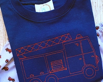 Vintage stitch firetruck embroidered shirt