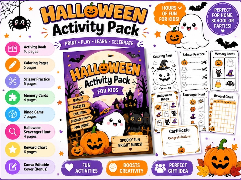 Halloween Activity Pack for Kids | Coloring, Bingo, Scavenger Hunt ...