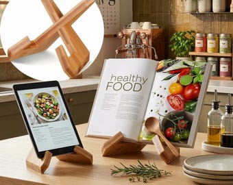 Kochbuchhalter aus Holz, rustikaler Rezeptbuchständer für die Küche