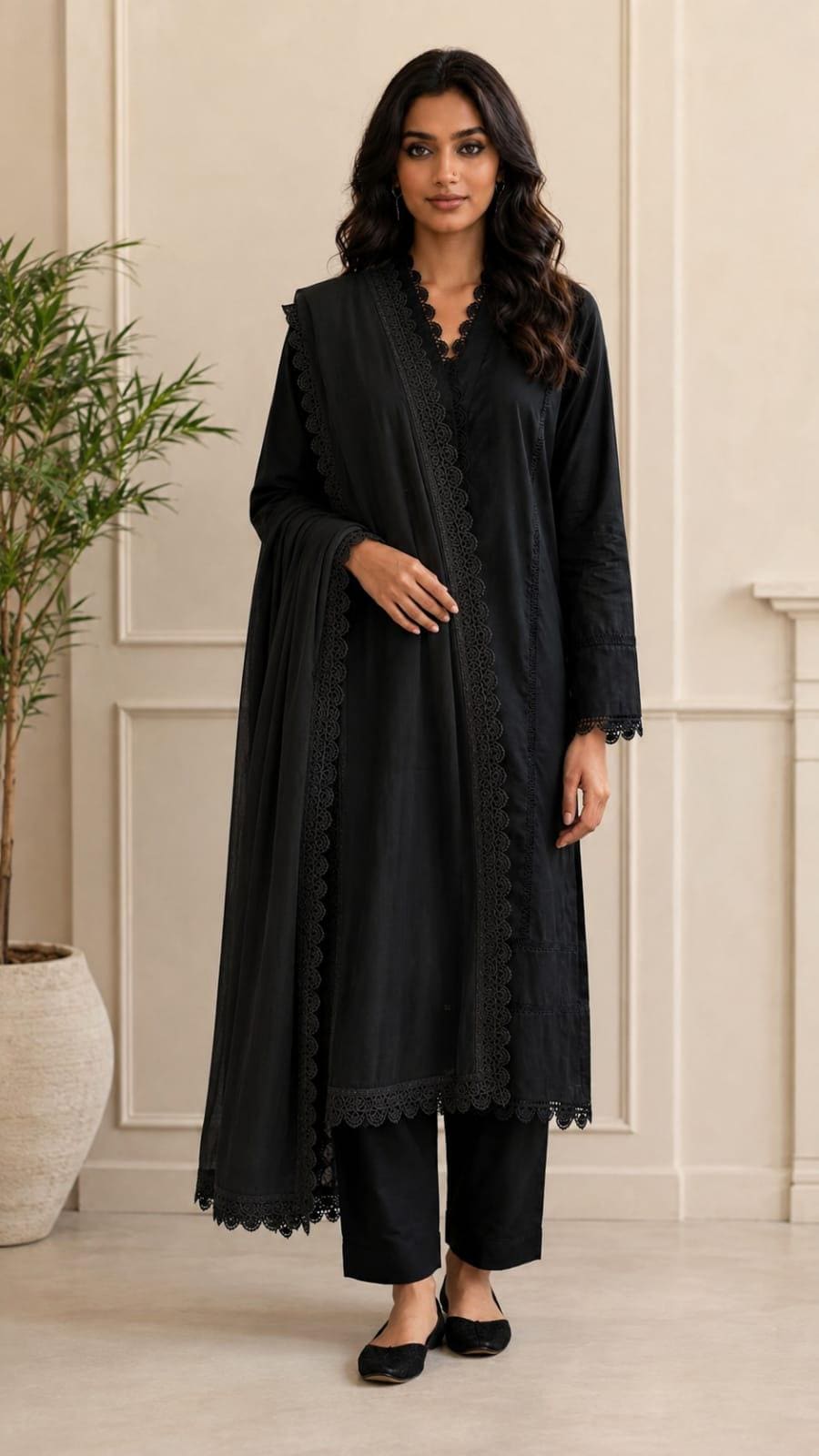 Plain Black Shalwar Kameez