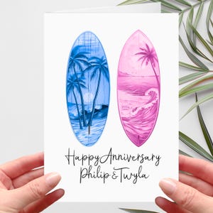 Carte d'anniversaire de surf, planche de surf personnalisée