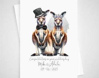 Kangaroo Wedding Card Personalised Bride & Groom