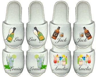 Personalised Drink Spa Slippers - Prosecco Gin Mojito Whiskey Cocktail Alcohol gift Wine Champagne