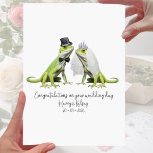 Cartão de casamento de lagarto personalizado para noiva e noivo réptil