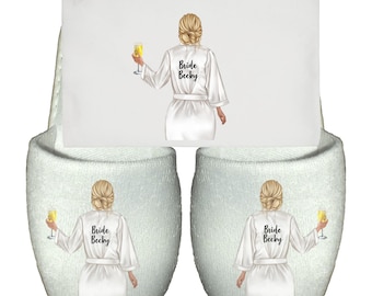 Bride Slippers & MakeUp Bag Personlaised for Wedding Gift Cosmetics Bridesmaid