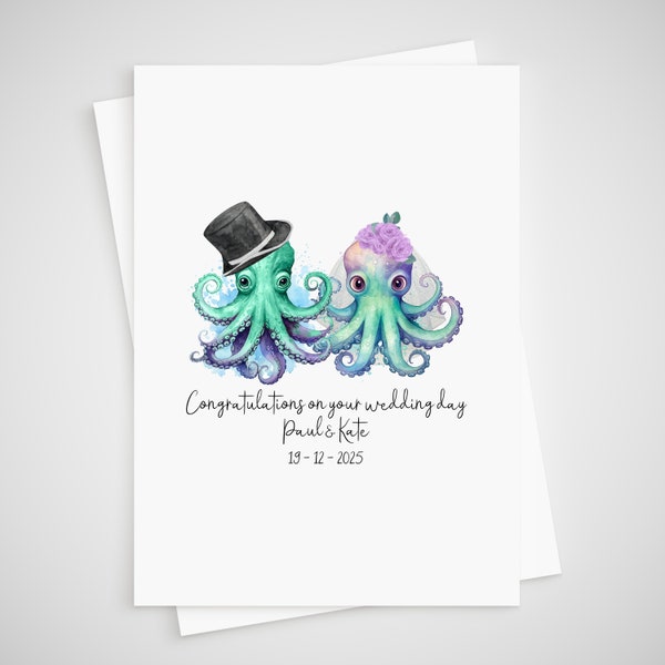 Personalised Octopus Wedding Card Bride & Groom