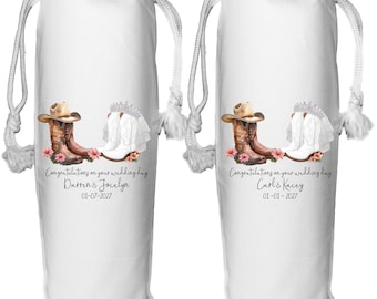 Bottes de cowboy Sac cadeau vin personnalisé pour mariage Cowgirl