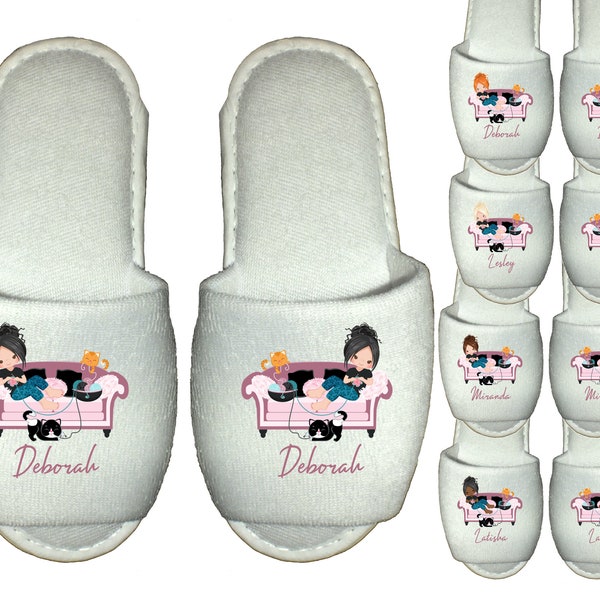 Personalised Crochet Cat Lady Knitting Slippers Spa - knitter crocheter gift