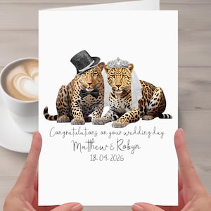 Carte de mariage léopard personnalisée pour les mariés