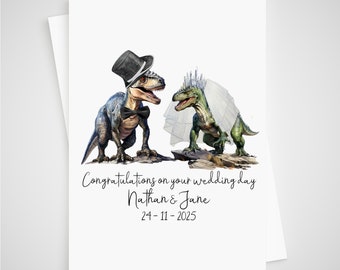 Dinosaur Wedding Card Personalised Bride & Groom jurassic
