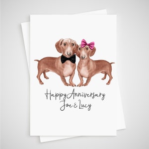 Tarjeta de aniversario personalizada con diseño de perro salchicha