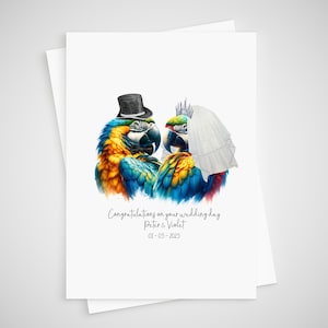 Carte de mariage perroquet ara personnalisée