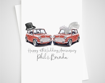 Mini 40th Anniversary Card Personalised Ruby Car Bride Groom