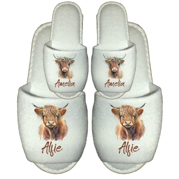Personalised Highland Cow Spa Slippers