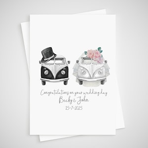Carte de mariage en camping-car personnalisée sur le thème du camping, camping-car, marié et mariée