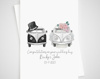 Carte de mariage en camping-car personnalisée sur le thème du camping, camping-car, marié et mariée
