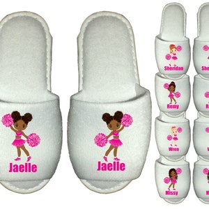 Personalised Cheerleader Spa Slippers morris dancing childrens kids gift cheer squad pink