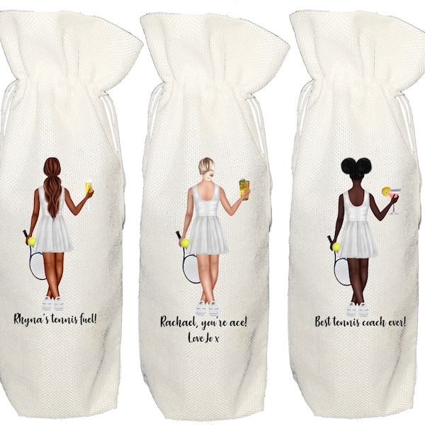 Personalised Tennis Wine Bottle Bag - gift for tennis player wimbledon