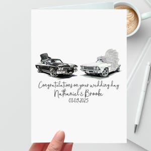 Personalised Wedding Card American Muscle Car Vintage Bride Groom