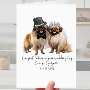 Carte de mariage pékinois personnalisée pour chien, futurs mariés