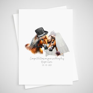 Carte de mariage cheval personnalisée mariée et marié islandais
