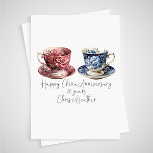 Cartão de 20º aniversário personalizado China Teacup Tea