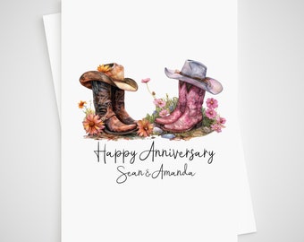 Cowboy Anniversary Card Personalised Cowgirl Western Boots Hat Country