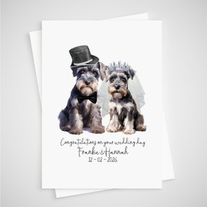 Carte de mariage personnalisée pour Schnauzer nain, chien, jeunes mariés
