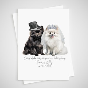 Carte de mariage de Poméranie personnalisée pour chien, futurs mariés