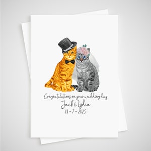 Carte de mariage chat personnalisée pour les mariés - orange tabby silver