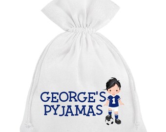 Boys Football Pyjama Bag Personalised Blue Soccer PJ's