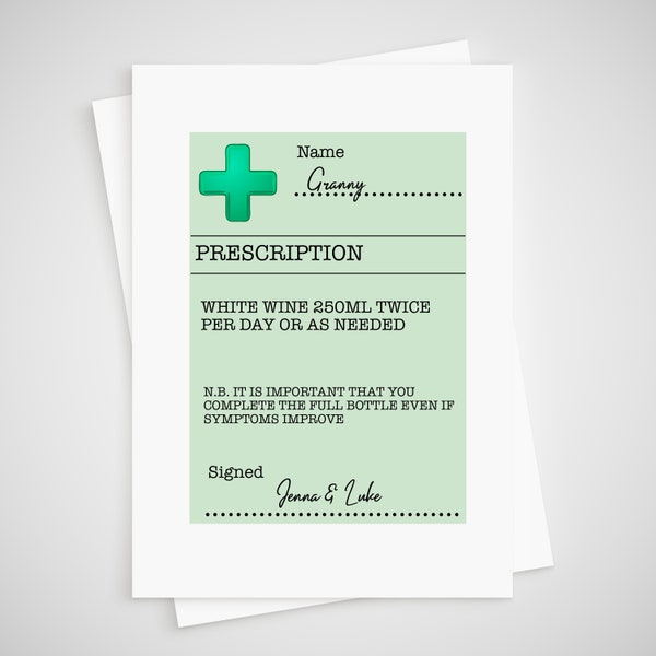 Personalised Prescription Card for White Wine Get Well Soon