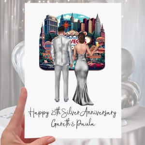 Las Vegas Silver Anniversary Card 25th wedding Personalised
