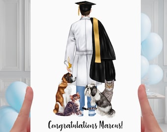 Graduation Vet Card Personalised Congratulations Male Veterinarian Nurse Animal Doctor Graduate Degree
