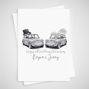 Mini 25th Anniversary Card Personalised Cooper Silver Car Bride Groom