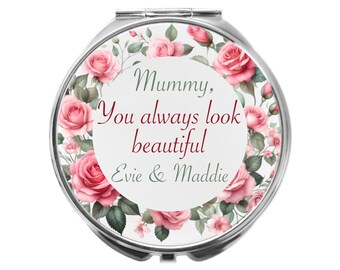 Personalized Compact Mirror for Mum: Floral Design