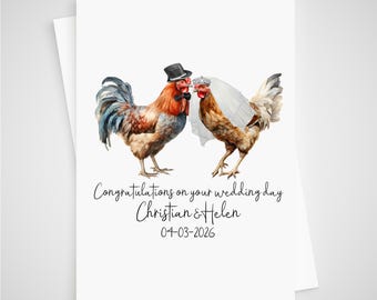 Chicken Wedding Card Personalised Bride & Groom Hen Rooster