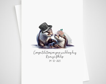 Personalised Otter Wedding Card Bride & Groom