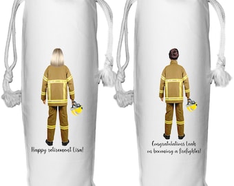 Firefighter Wine Bag Personalised for Female - Firewoman Thank you Appreciation gift retirement new job