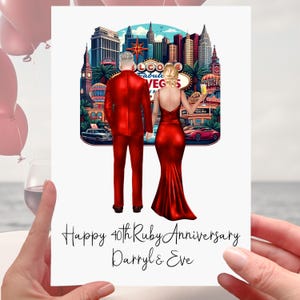 Carte d'anniversaire Las Vegas Ruby 40e mariage rouge personnalisée