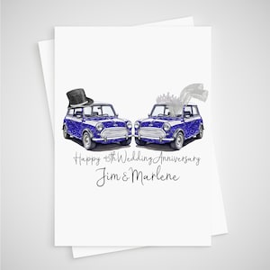Mini 45-jarig jubileumkaart Gepersonaliseerde Cooper Sapphire Car Bruidegom
