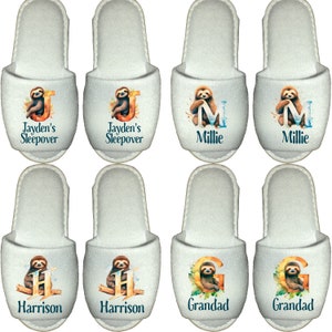 Personalised Sloth Spa Slippers - Sleepover Favour Boys Girls Slumber Party Gift Whimsical Cottagecore